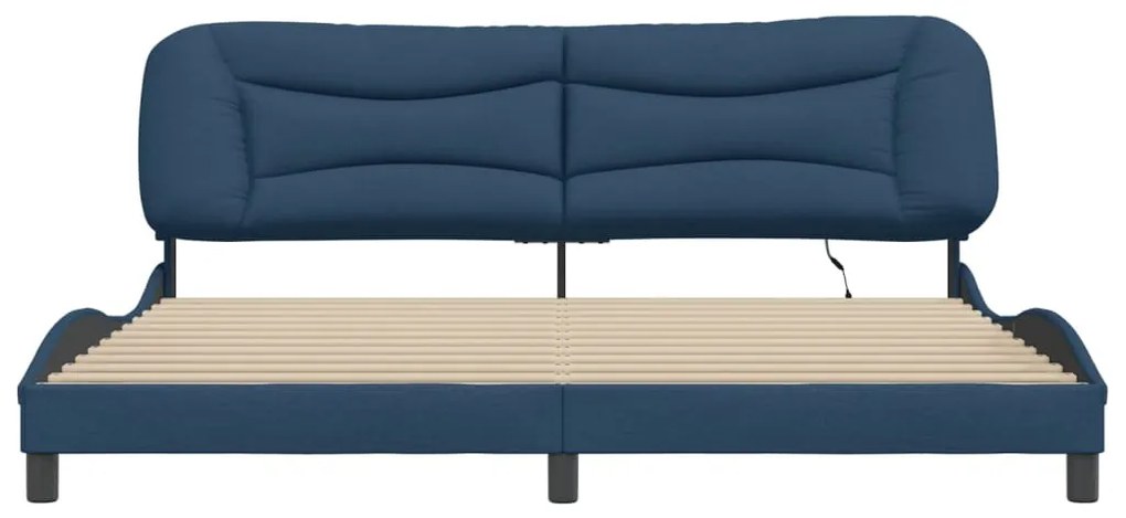 Estrutura de cama com LED sem colchão 200x200 cm tecido azul
