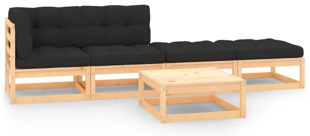 5 pcs conjunto lounge de jardim c/ almofadões pinho maciço