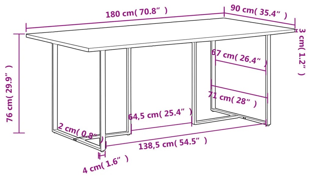 Mesa de jantar 180 cm madeira recuperada maciça