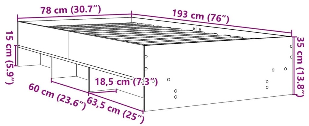 Estrutura de cama 75x190 cm derivados de madeira cinza cimento