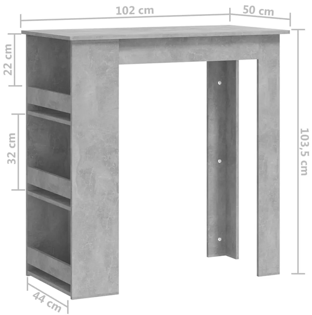 Mesa de bar com prateleira 102x50x103,5 cm cinza cimento