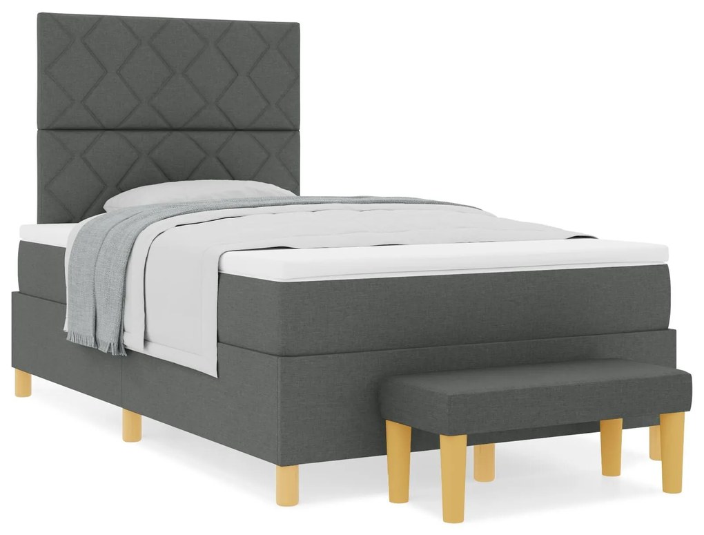 Cama Box Spring com Colchão e Banco Cinza Escuro 120x200 cm Tecido