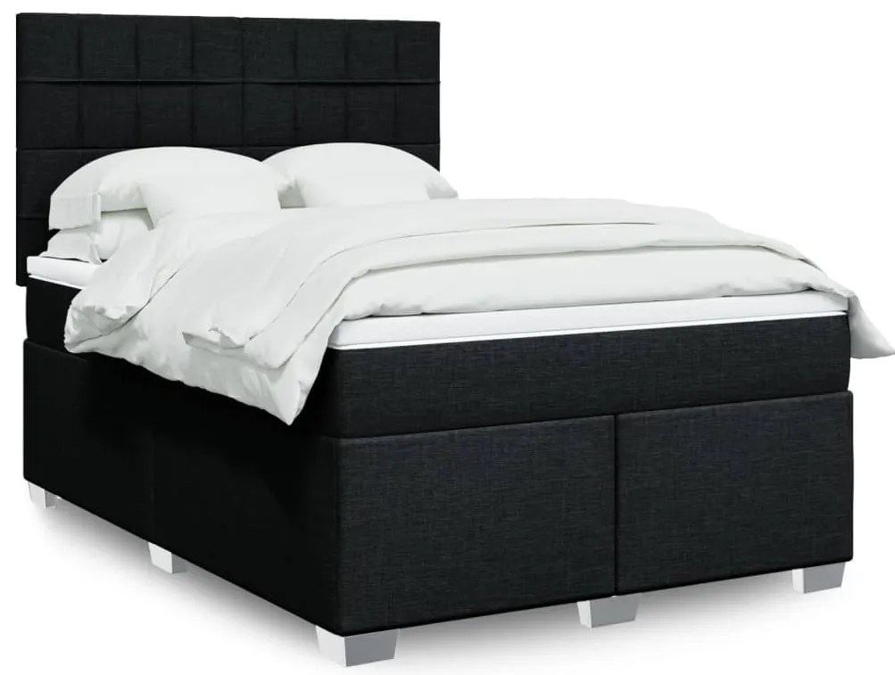 vidaXL Cama com molas/colchão 140x200 cm tecido preto