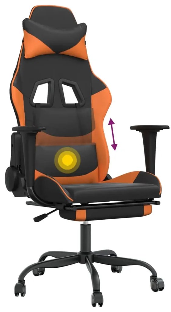 Cadeira gaming massagem c/ apoio pés couro artif. preto/laranja