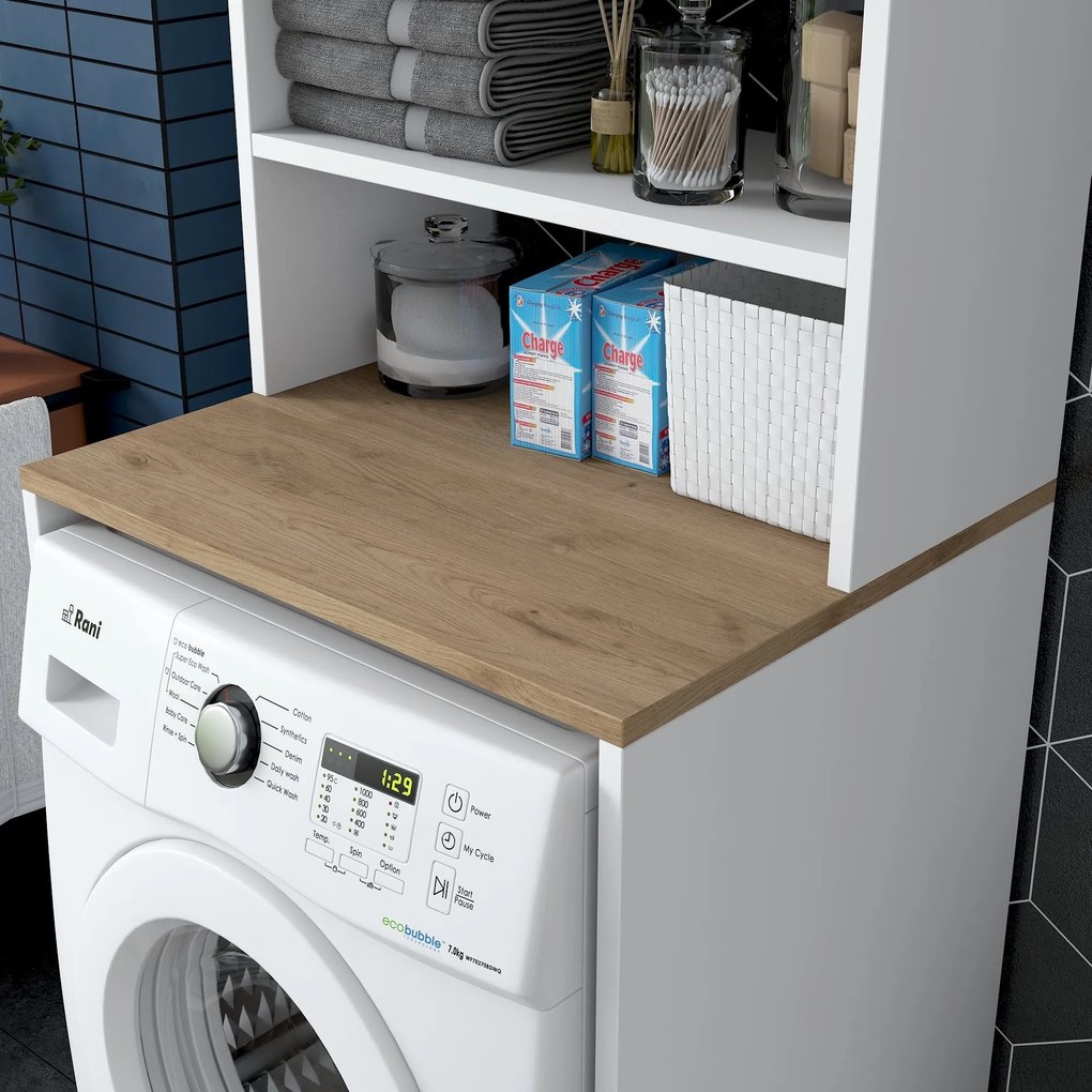 Móvel para Máquina de Lavar KD101 – Branco Nogueira – 65x183,6x60 cm