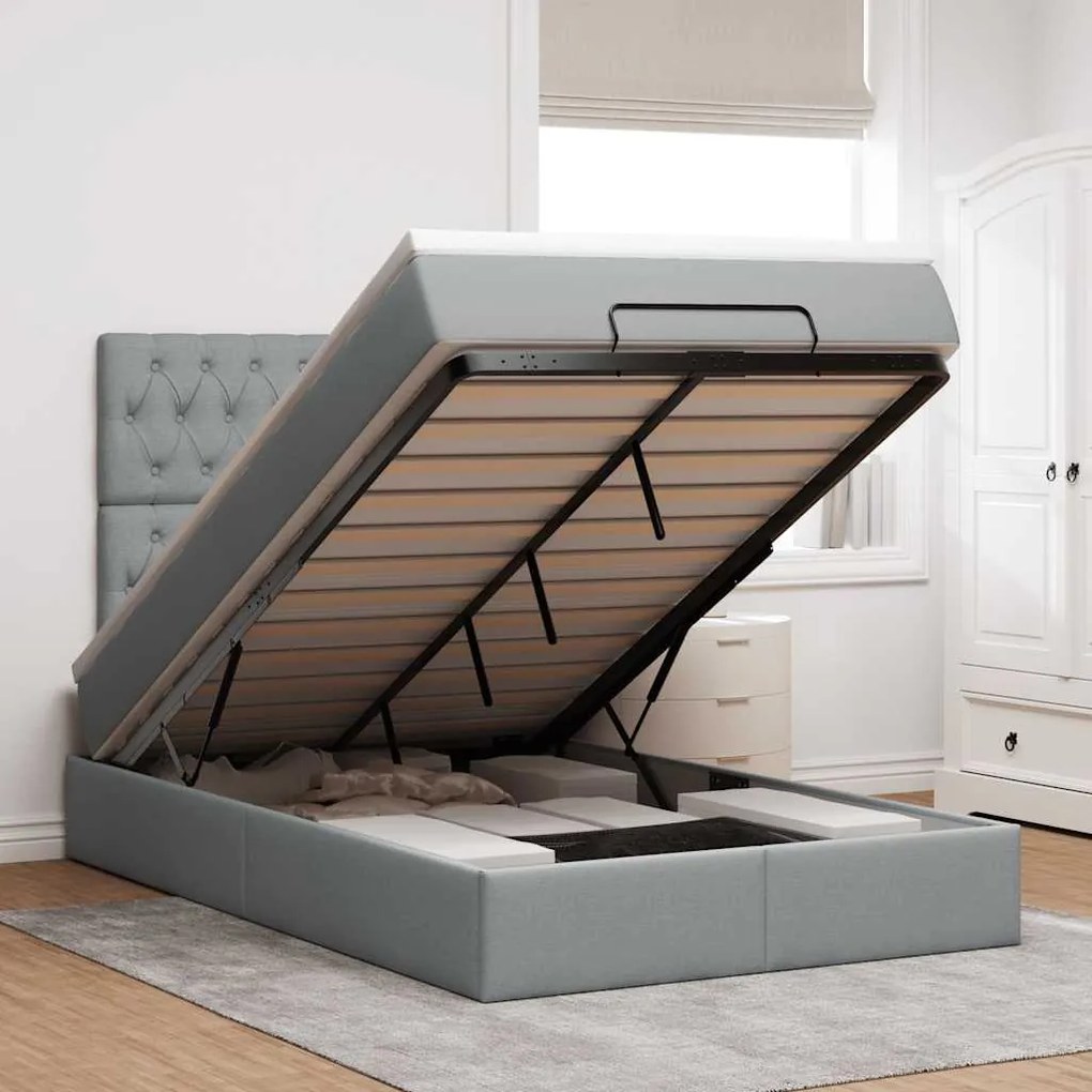 vidaXL Estrutura cama otomana colchão 120x200 cm tecido cinzento claro