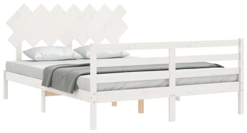 Estrutura de cama com cabeceira 140x200cm madeira maciça branco