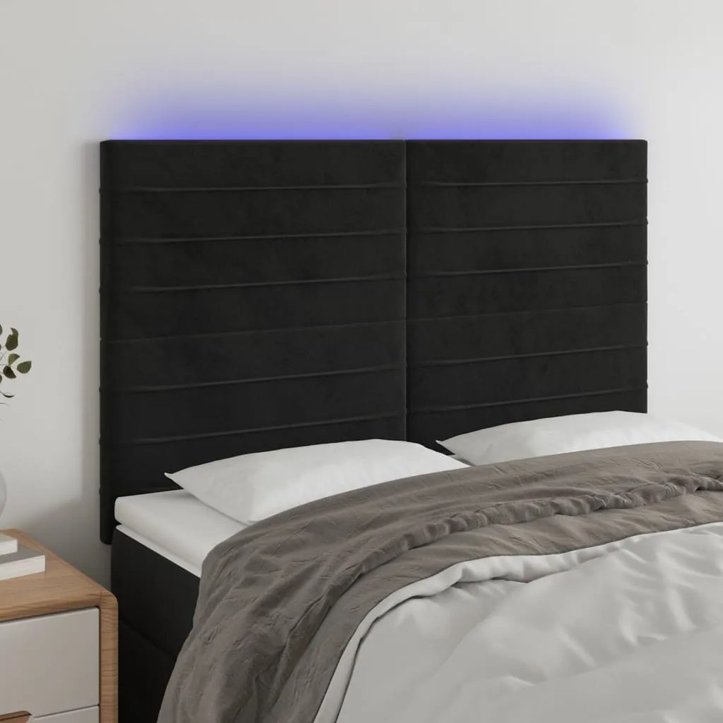 Cabeceira cama c/ LED veludo 144x5x118/128 cm preto