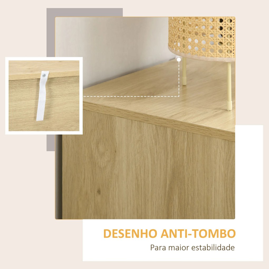 HOMCOM Cómoda com 3 Gavetas de Vime Cómoda de Madeira para Dormitório Sala de Estar Estilo Boêmio 60x38x69 cm Madeira