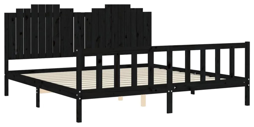 Estrutura de cama com cabeceira 200x200 cm madeira maciça preto