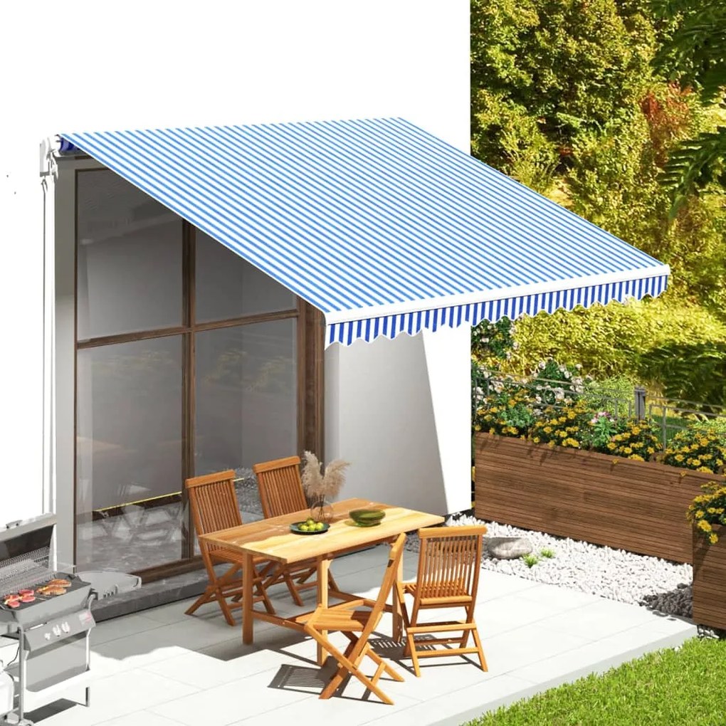 311918 vidaXL Tecido de substituição para toldo 4x3,5 m azul e branco