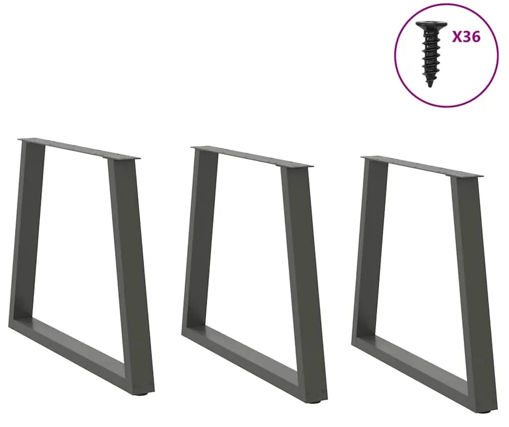 Pés para mesa de jantar em V, 3 peças, antracite, 70x(72-73,3) cm, aço