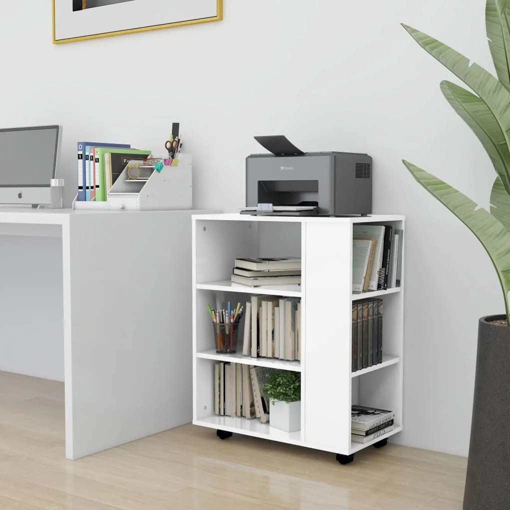 Móvel com rodas 60x35x75 cm contraplacado branco brilhante