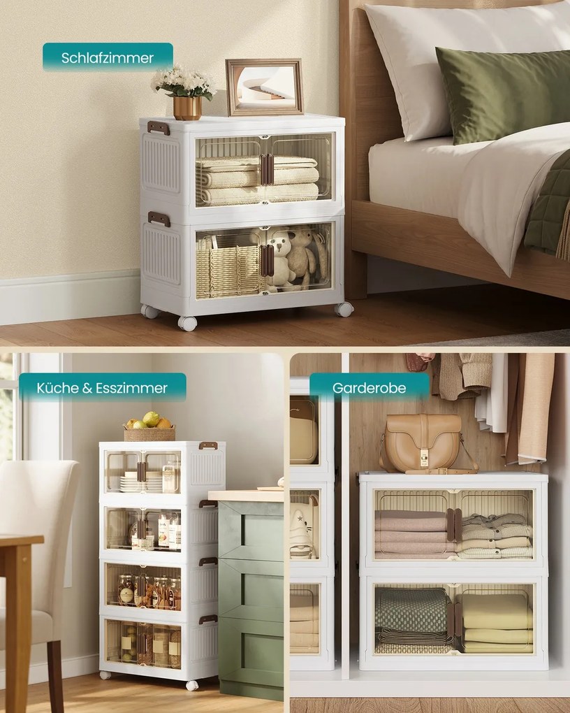 Caixas de armazenamento em Plástico 31 x 55 x 111 cm com 4 níveis e 1 tampa Branco