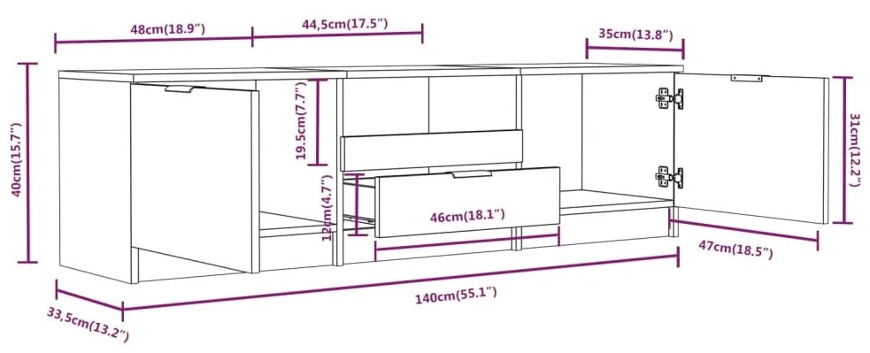Móvel de TV 140x35x40 cm derivados de madeira cinzento sonoma
