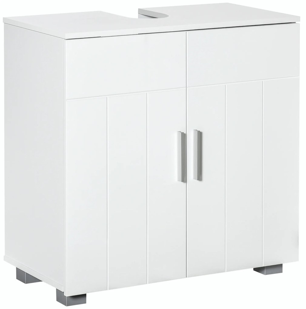 kleankin Armário para Lavatório de Apoio Duplo Branco com 2 Portas e Prateleira Ajustável 60x30x60cm Design Contemporâneo | Aosom Portugal