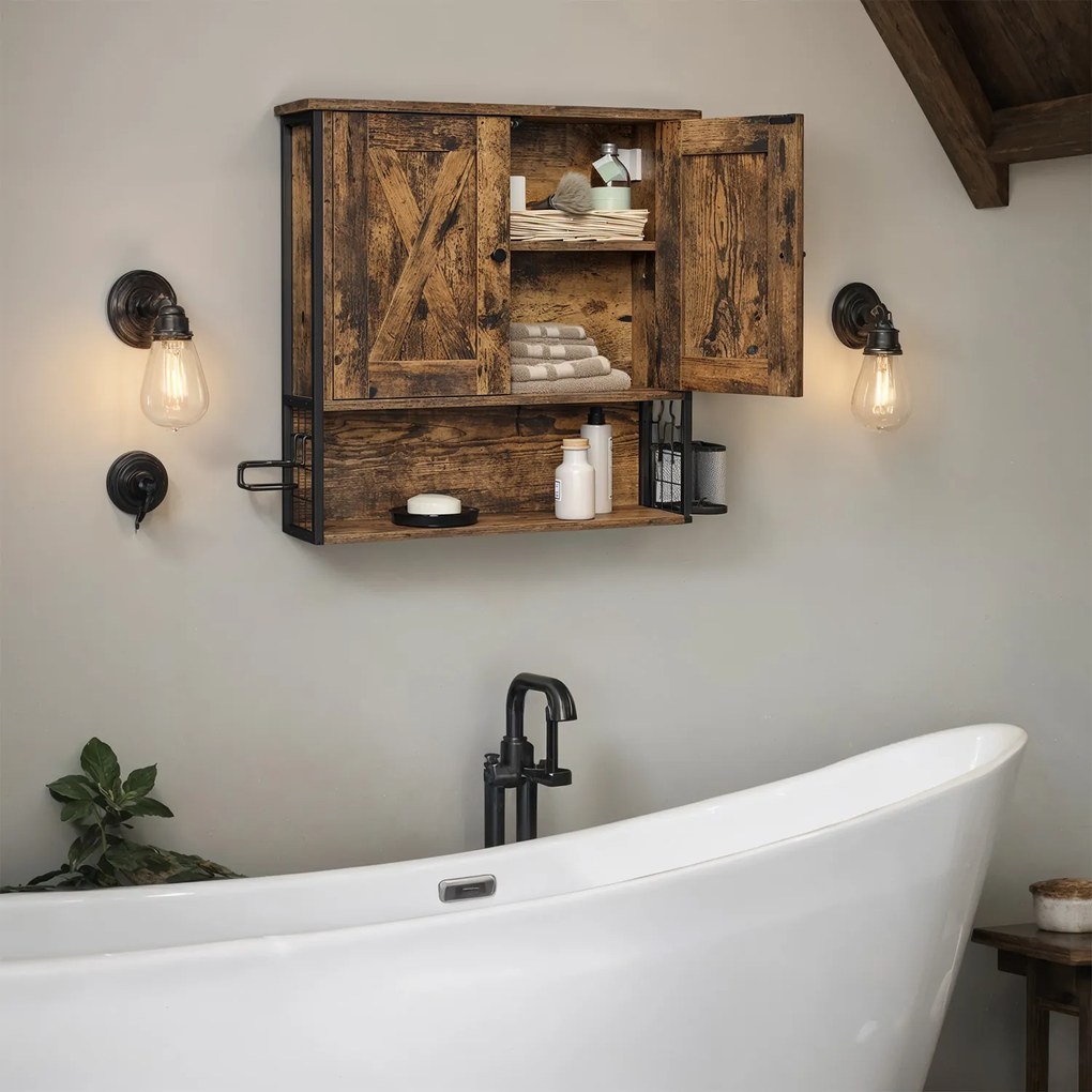 Armário de parede na casa de banho 60 x 16 x 60 cm (C x L x A) castanho vintage-preto