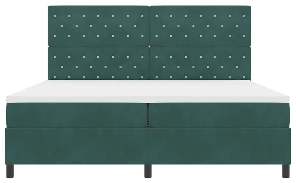 Cama Box Spring vidaXL com Colchão e LED Verde Escuro 200x200 cm Velud