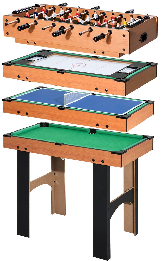 HOMCOM Mesa Multi-Jogos 4 em 1 Mesa de Jogos para Crianças acima de 6 Anos Matraquilho para Crianças Mesa de Bilhar Mesa de Ping-Pong 87x43x73 cm Madeira e Preto