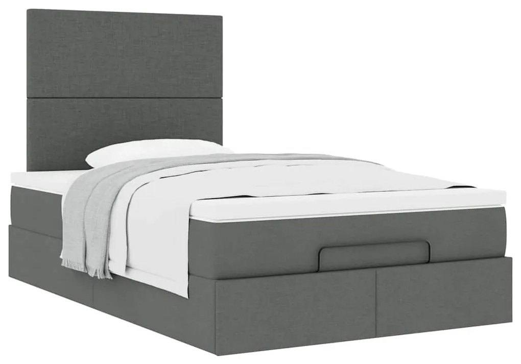 Estrutura cama otomana colchão 120x200cm tecido cinzento escuro