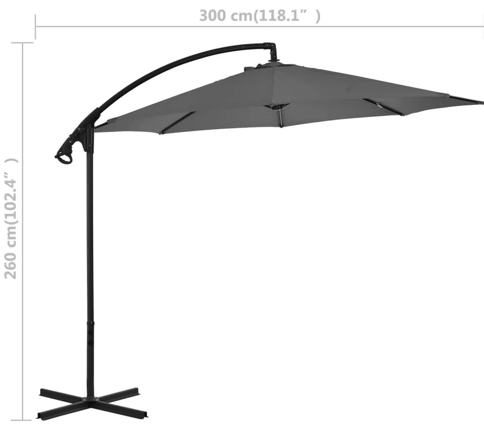 Guarda-sol cantilever com poste de aço 300 cm antracite