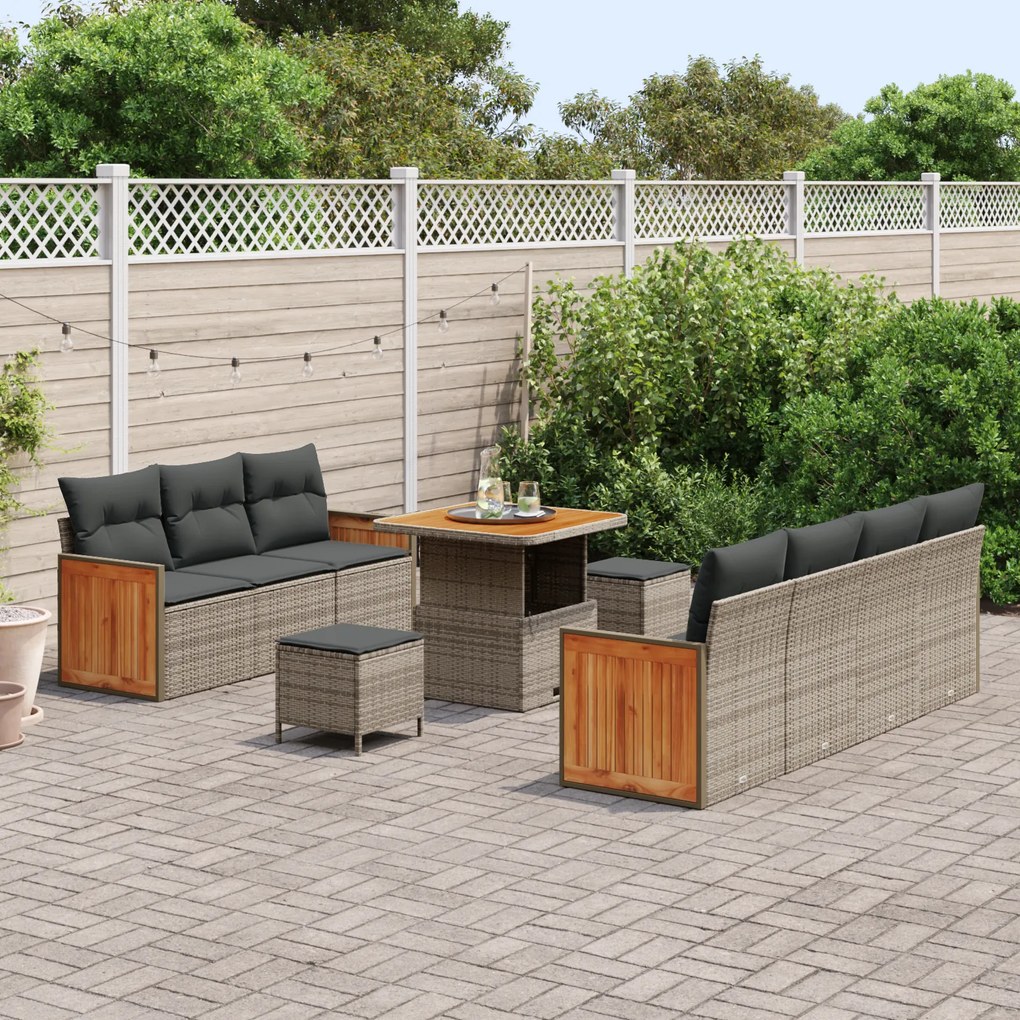 Conjunto de Sofás de Jardim de 10 Peças com Almofadas Cinza em Rattan