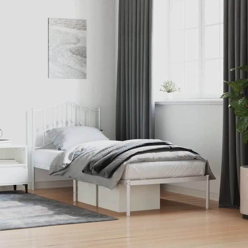 Estrutura de cama com cabeceira 90x190 cm metal branco