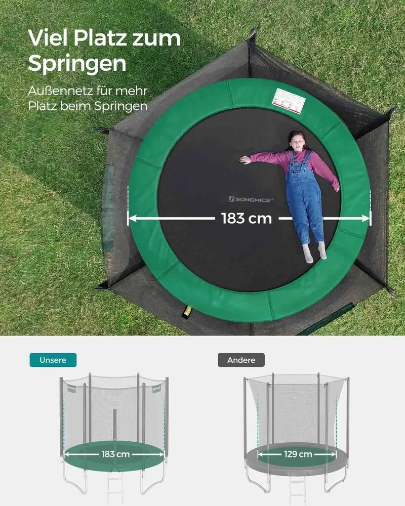 Trampolim Ø 183 cm com rede para jardim verde escuro