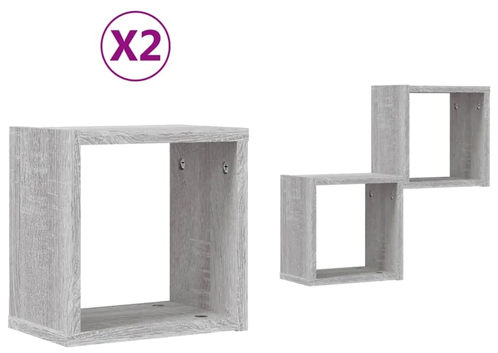 Conjunto de 2 prateleiras de cubo para parede , cinza sonoma, 26x15x26