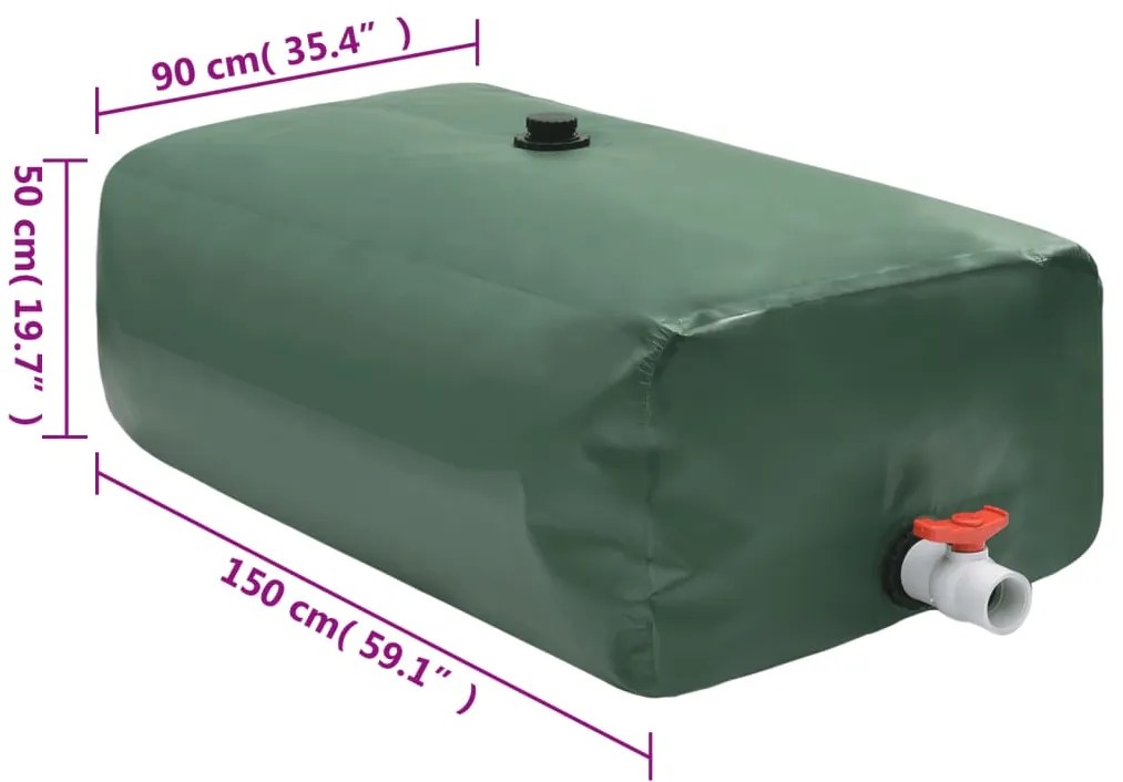 Depósito de água dobrável com torneira 670 L PVC