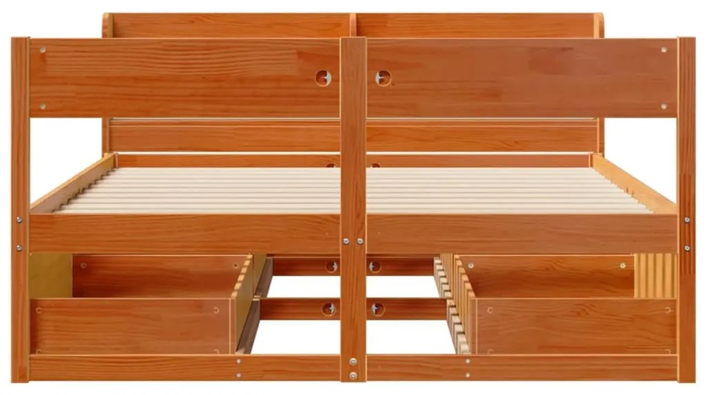 Cama sem colchão 140x200 cm madeira pinho maciça castanho-mel