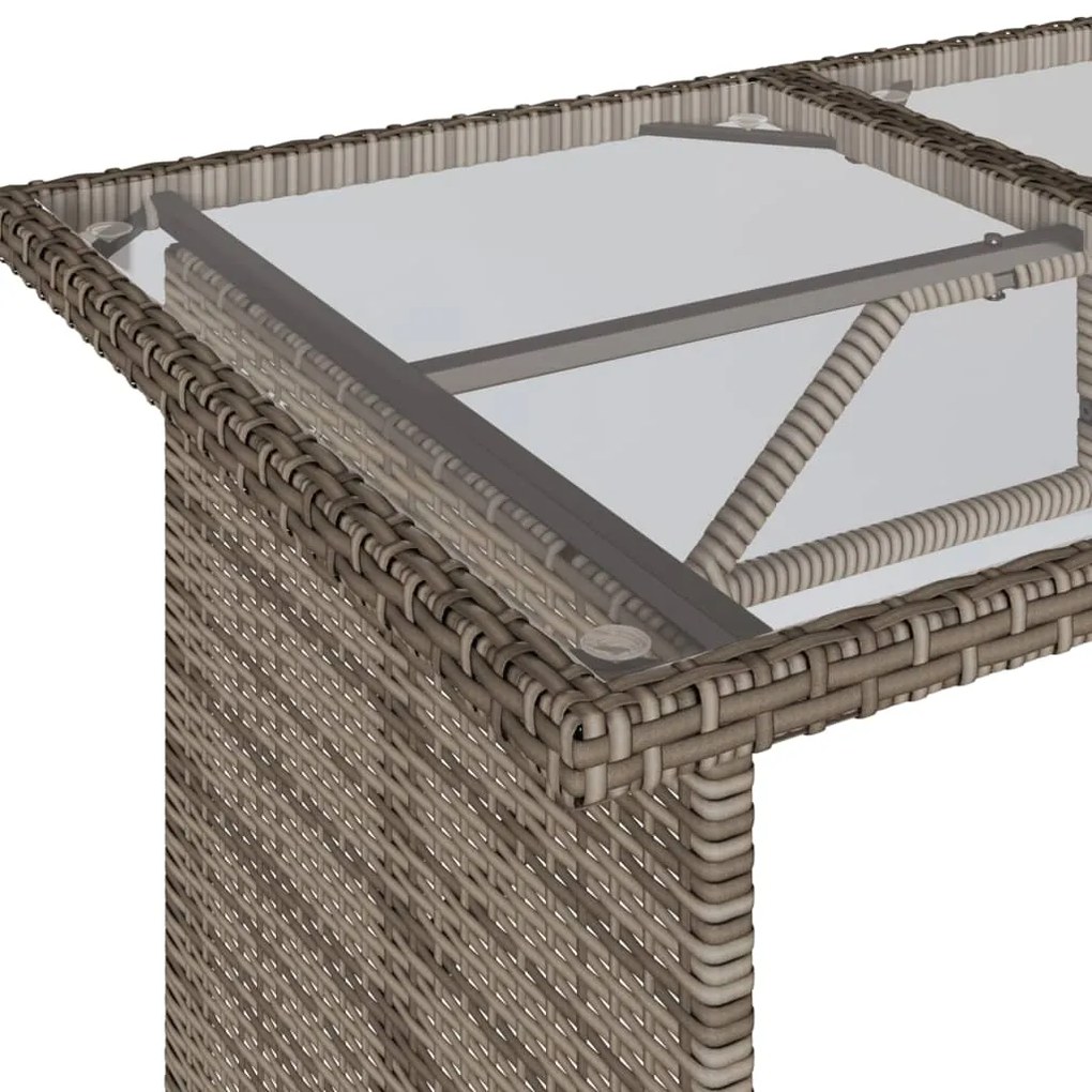 Mesa de jardim com tampo de vidro 110x68x70 cm vime PE cinza