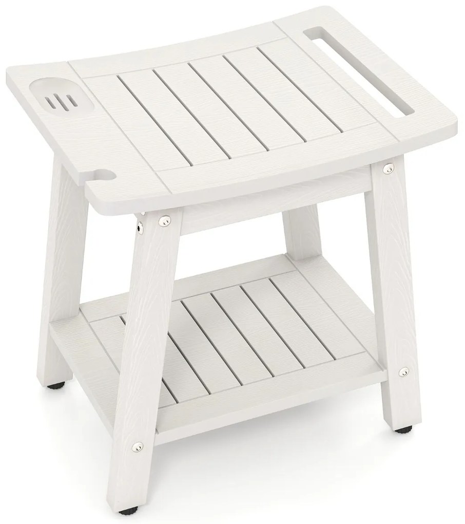 Costway Taburete de Ducha de HIPS con Asa Impermeable con Estante Inferior para Baño 41 x 31,5 x 43,5 cm Blanco