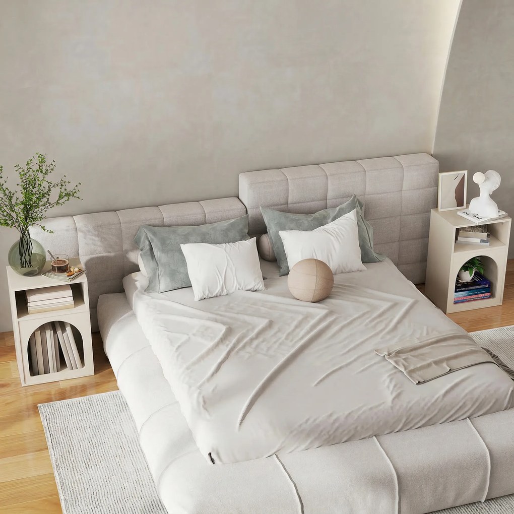 Conjunto de 2 mesas de cabeceira 40 x 30 x 60 cm, com compartimentos abertos, design arqueado, creme