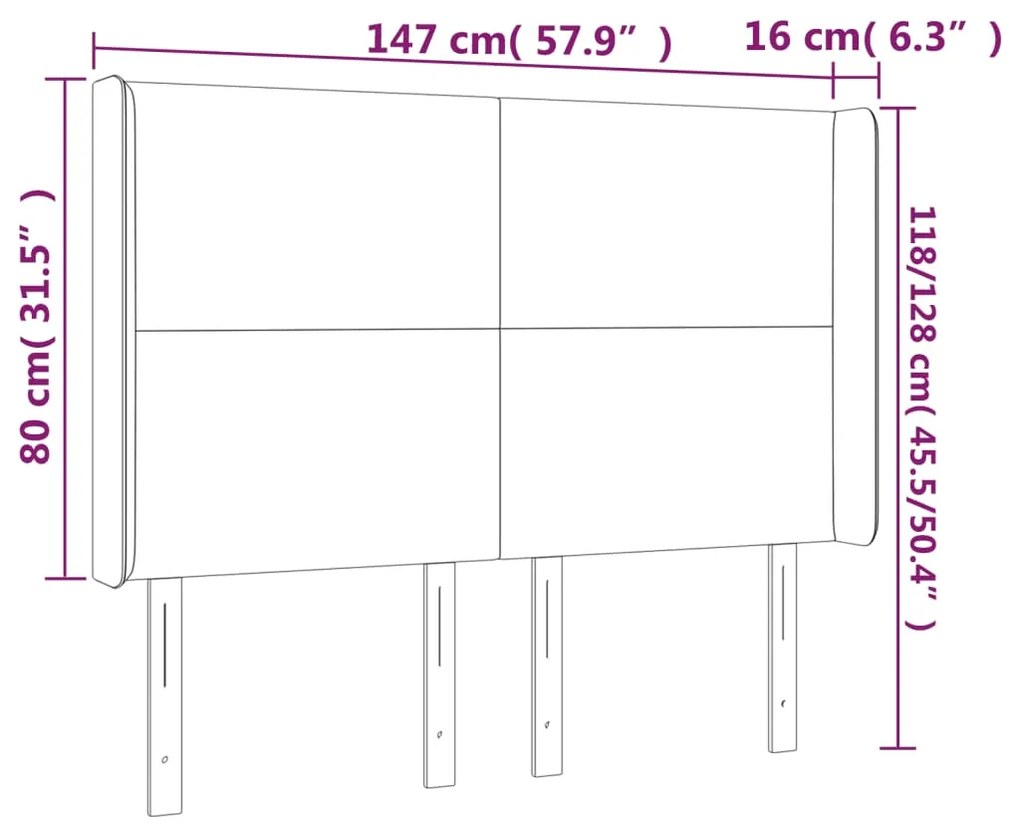 Cabeceira de cama c/ LED veludo 147x16x118/128 cm verde-escuro