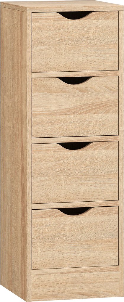 HOMCOM Armário de Casa de Banho Estreito com 4 Gavetas e Puxadores com Ranhuras, 29x29x83 cm, Madeira Natural | Aosom Portugal