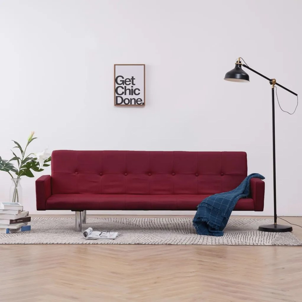 282225 vidaXL Sofá-cama com apoio de braços poliéster vermelho tinto
