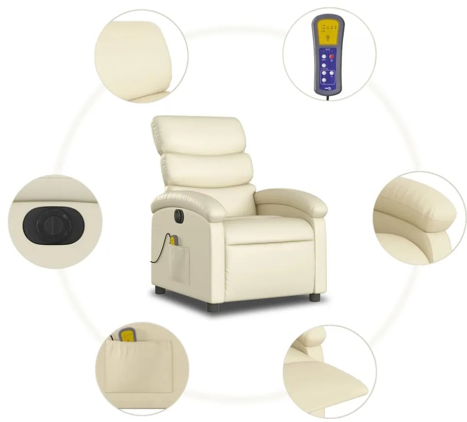 Poltrona massagens reclinável elétrica couro artificial creme