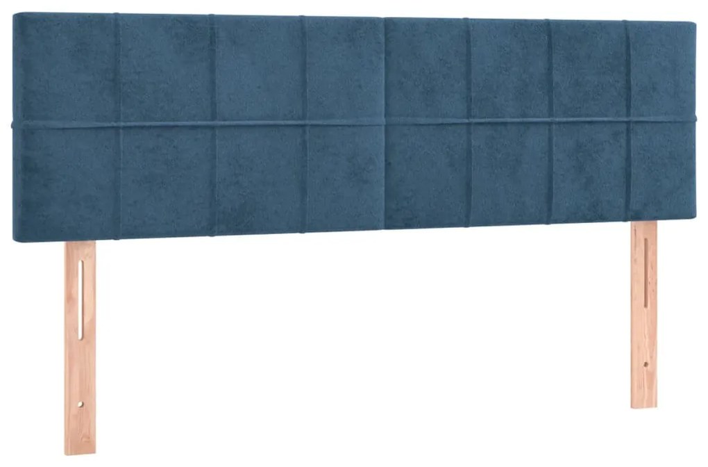Cama box spring c/ colchão/LED 140x200 cm veludo azul-escuro