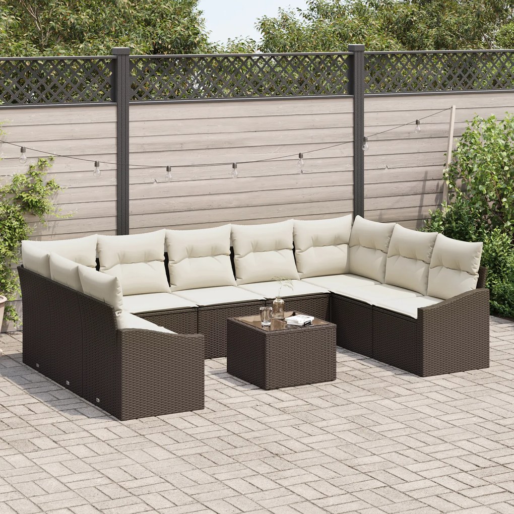 Conjunto de Jantar de Jardim de 9 Peças com Almofadas Cinza em Rattan