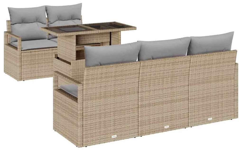 Sofá de Jardim - 6 peças - Rattan Sintético - Bege