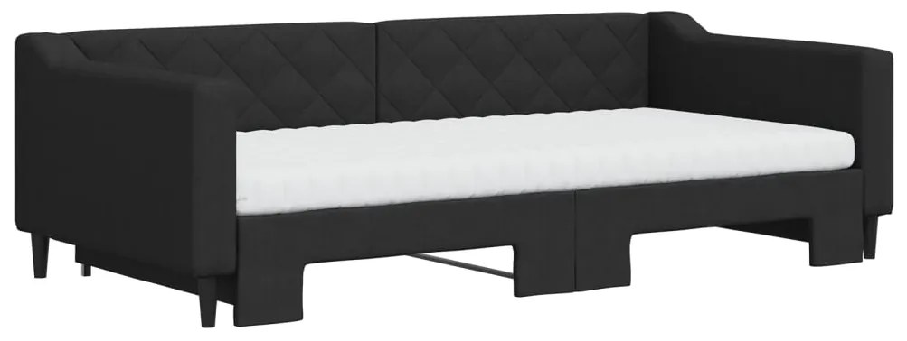 Sofá-cama com gavetão e colchões 100x200 cm tecido preto