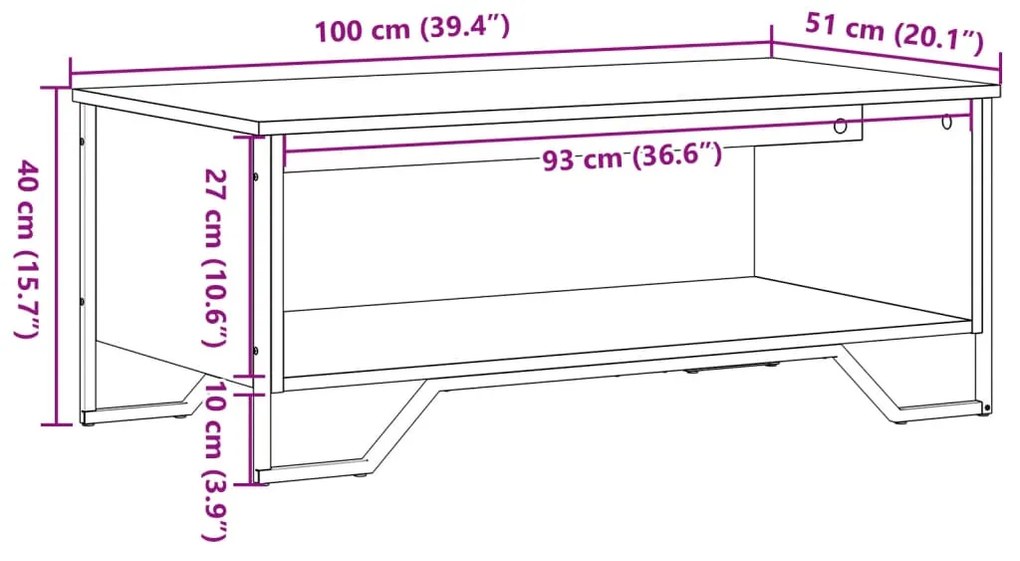 Mesa de centro 100x51x40cm derivados de madeira cinzento sonoma