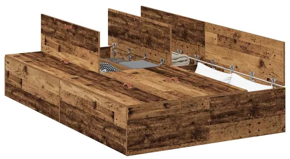 Cama com Armazenamento Madeira Antiga 120x200 cm