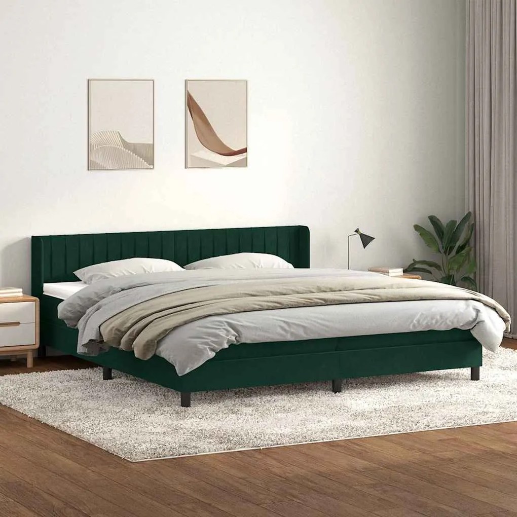 vidaXL Cama com molas colchão 200x210 cm veludo verde-escuro