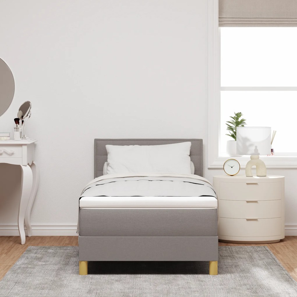 Cama Box Spring com Colchão Taupe 100x200 cm Tecido
