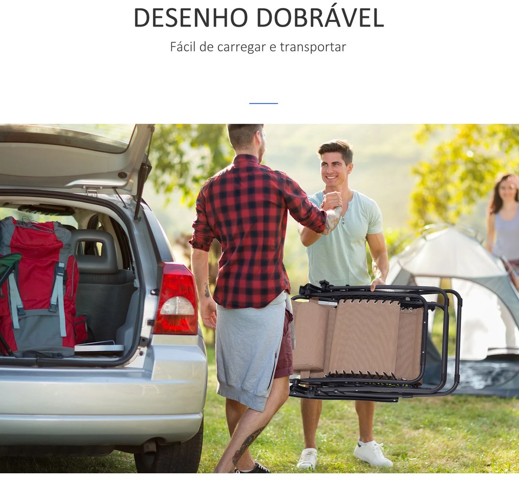 Espreguiçadeira dobrável de jardim Cadeira de gravidade zero Poltrona de praia relaxante Textilene Estrutura de aço Carga 150kg 90x65x110 cm Bege
