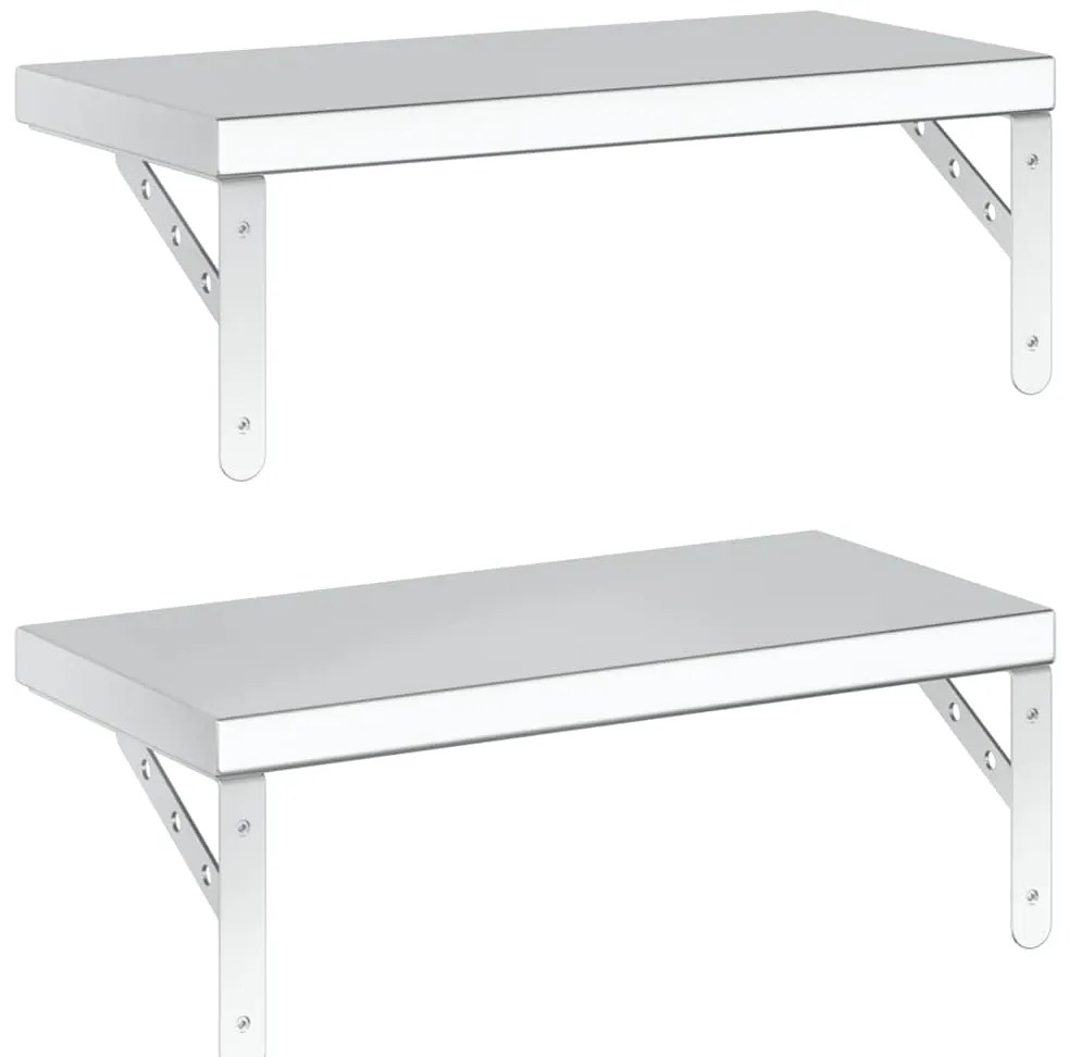Prateleiras de parede 2 pcs 50x23,5 cm aço inoxidável prateado