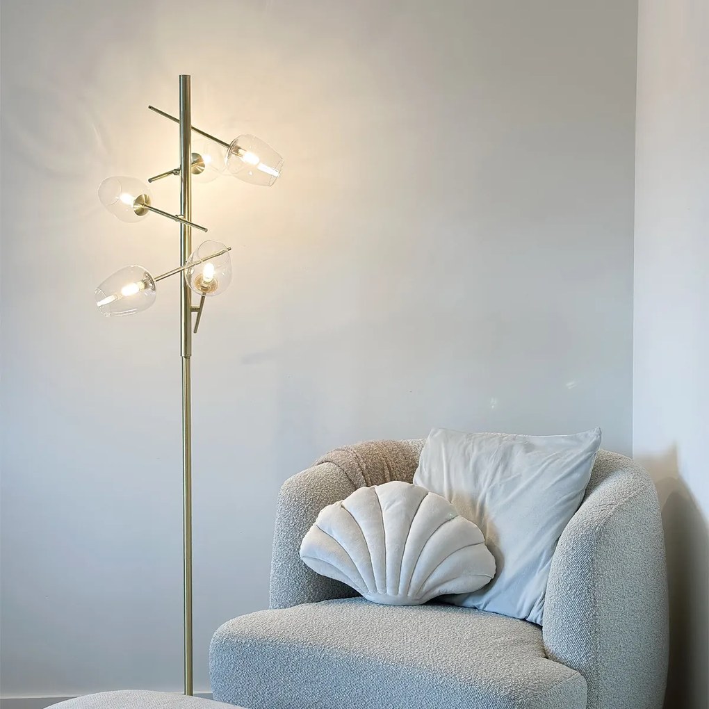 Candeeiro de pé clássico dourado com vidro 5 luzes - Elien