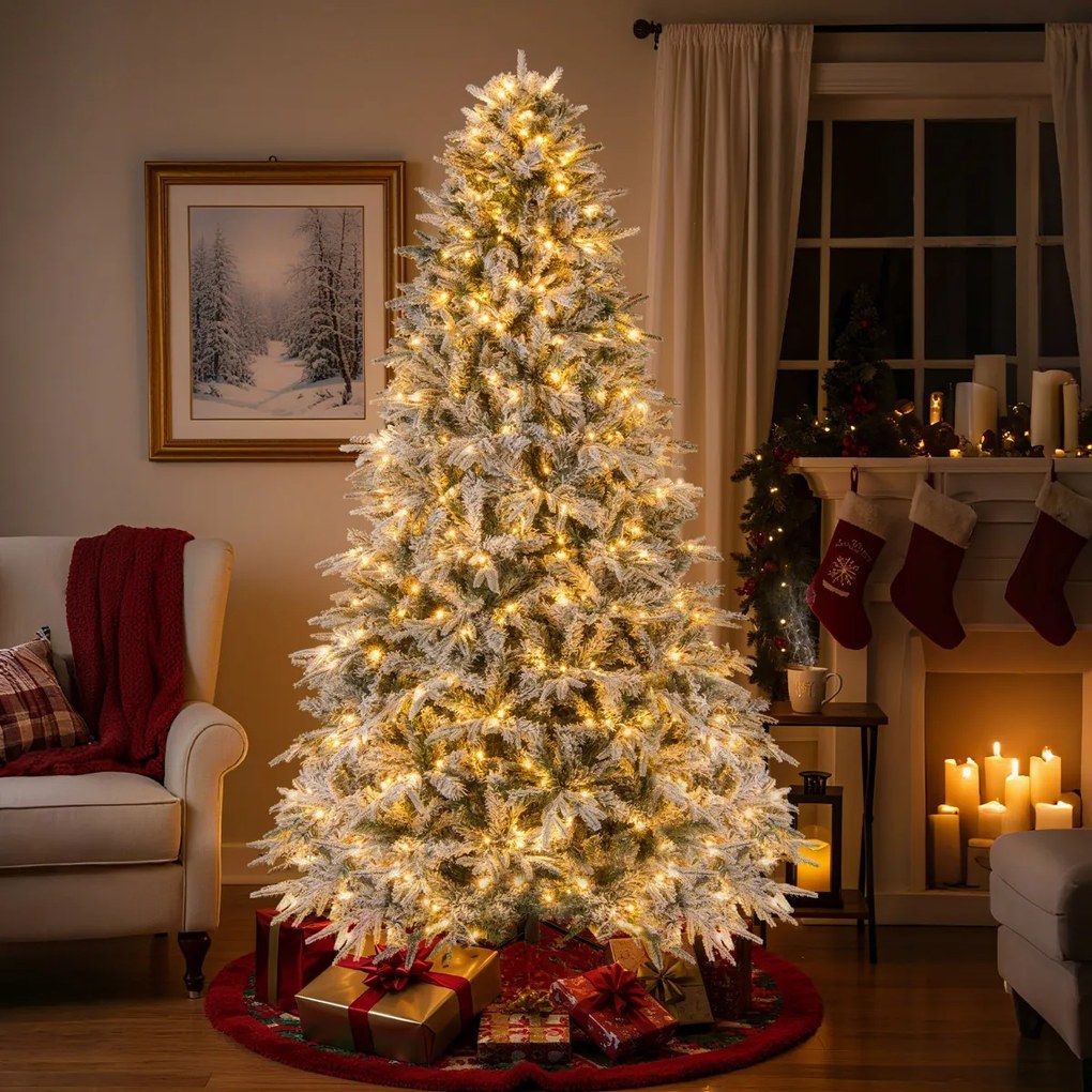 Árvore de Natal artificial de 240 cm com (DECORAÇÕES NÃO INCLUIDAS) pré-iluminada com 460 luzes LED brancas quentes Pontas dos ramos Verde e Branco